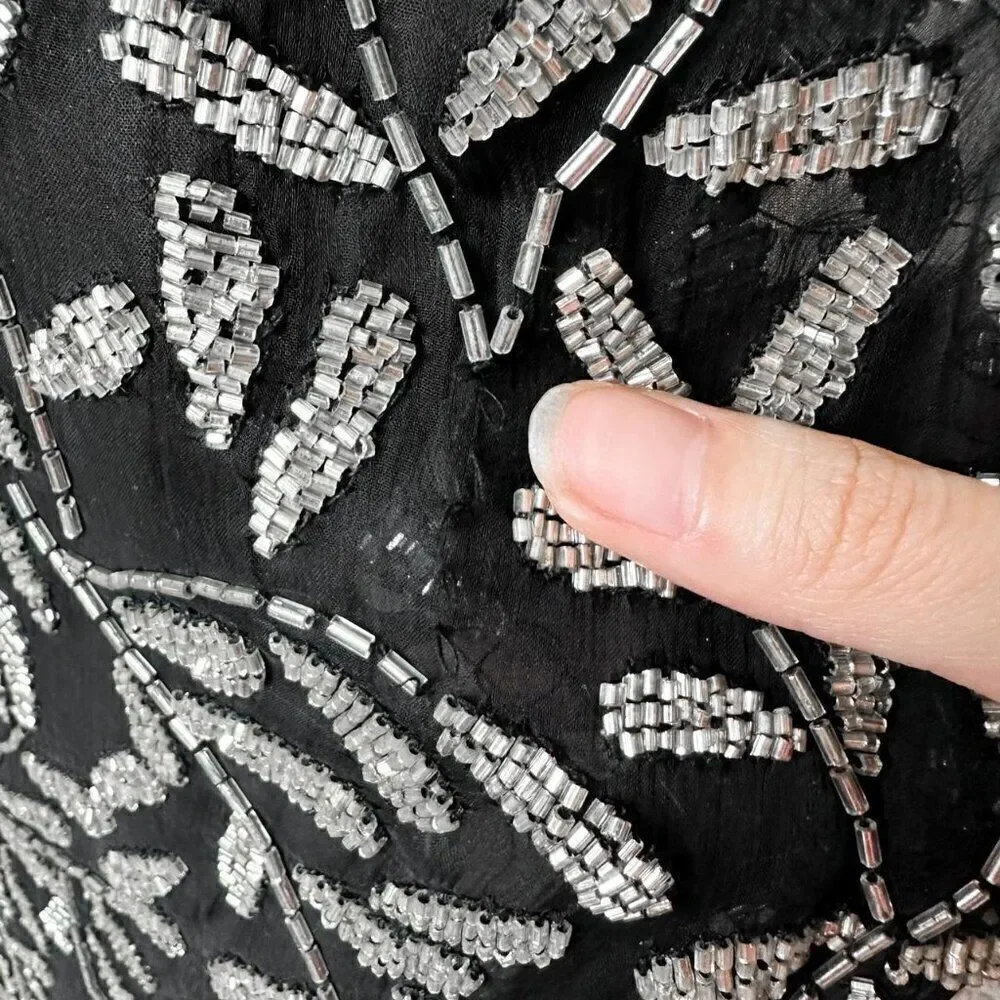 Vintage Y2K Black White Gray Floral Beaded Maxi Bodycon Formal Dress M - Picture 7 of 9